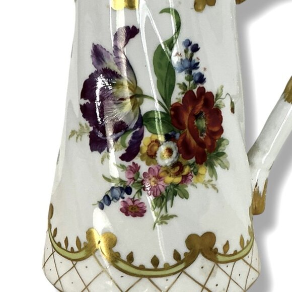Vintage Floral Ceramic Pitcher Elegant Gold Accent Multi Use Mid Century 1960 - Picture 5 of 16